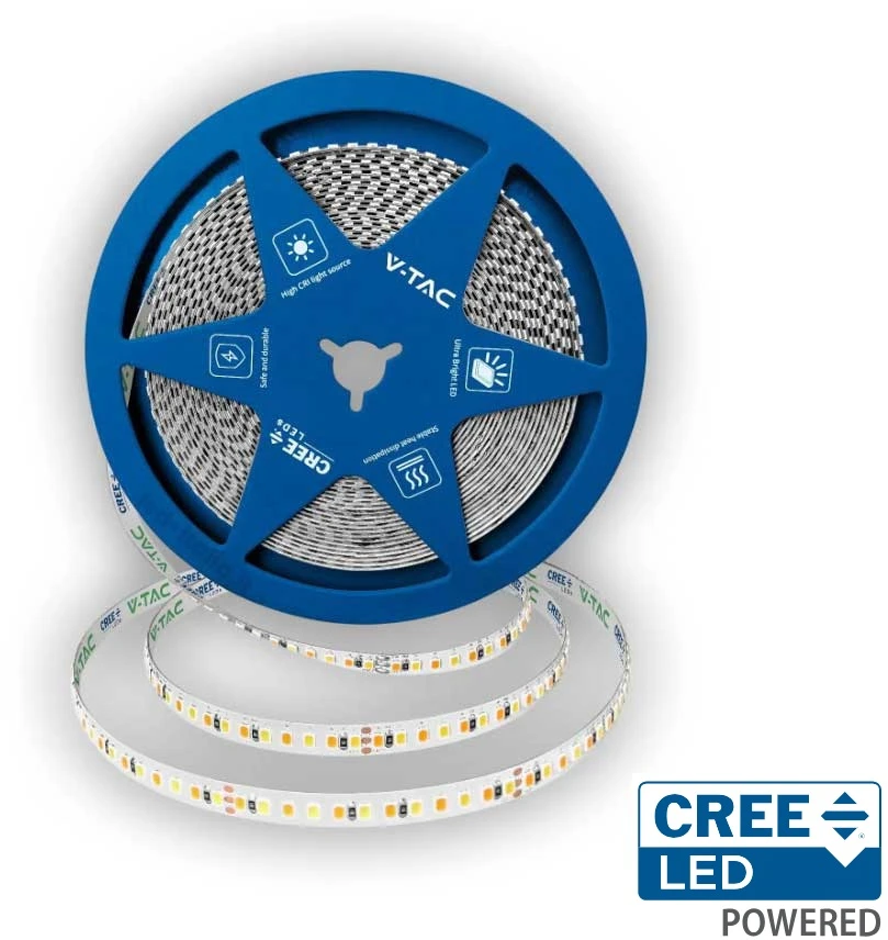 V-tac 12W/m LED juosta, 168LED/m, 24V, 6500K, IP20, CREE LED chip, 10 metrų ritė