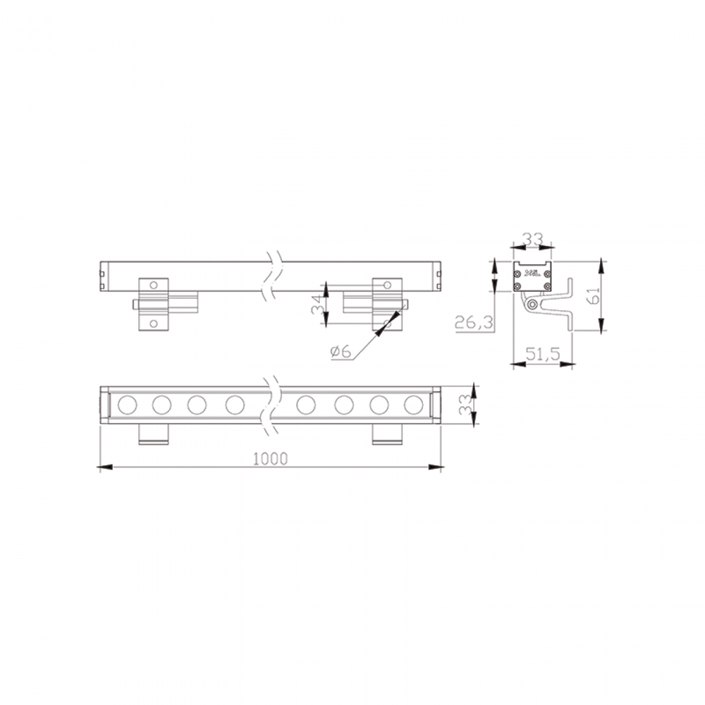 12x1W LED sieninis fasado šviestuvas, pilkas, 4000K/RGB, dimeriuojamas, IP66, 60°x10°, E381, reikalingas maitinimo šaltinis