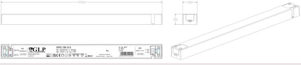 132W LED maitinimo šaltinis GTPC SLIM, 12V, IP20