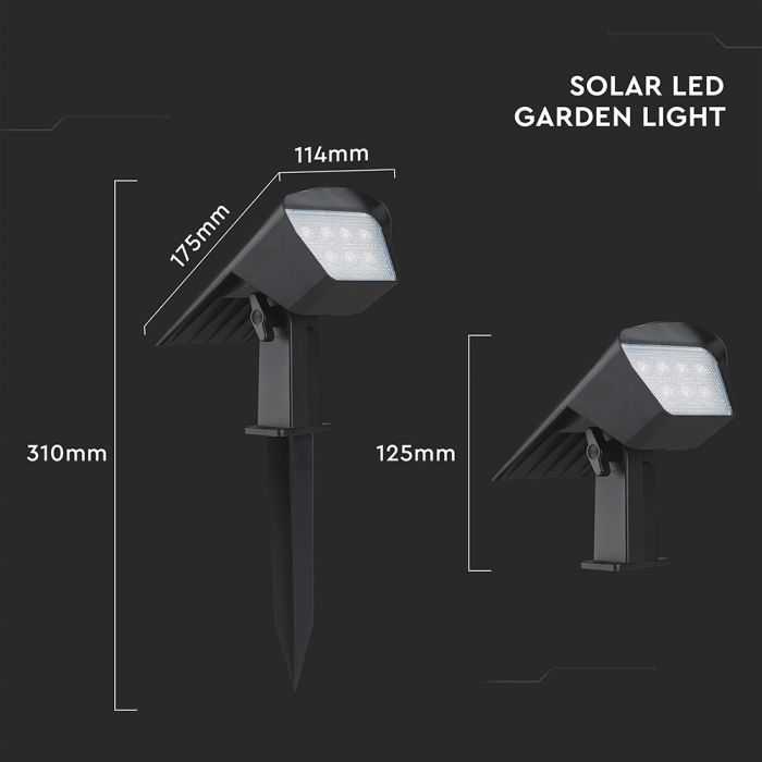 Sieninis šviestuvas V-tac 1,3W LED įsmeigiamas/sieninis lauko šviestuvas, juodas, 3000/4000/6400K, su saulės baterija