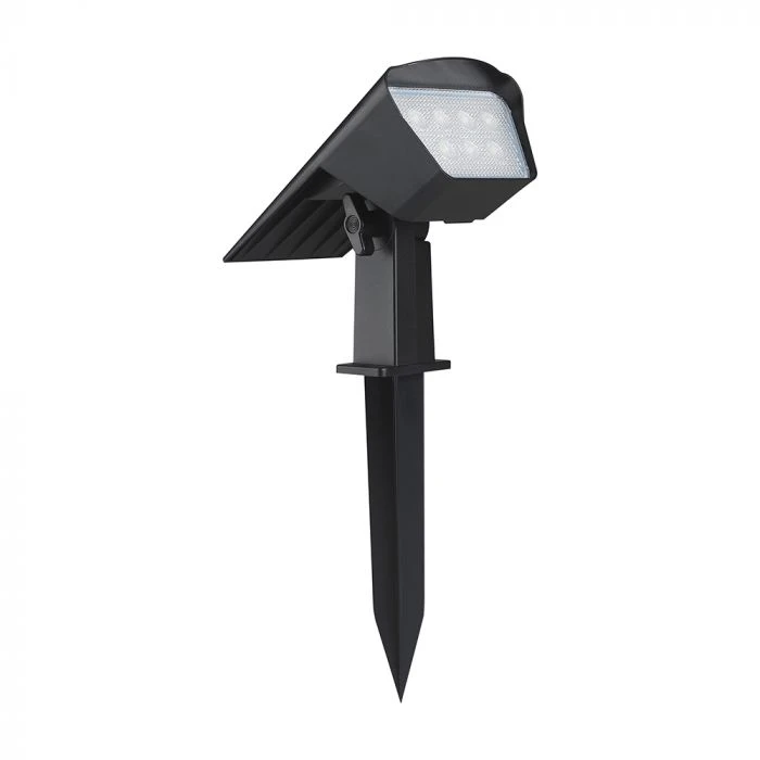 Sieninis šviestuvas V-tac 1,3W LED įsmeigiamas/sieninis lauko šviestuvas, juodas, 3000/4000/6400K, su saulės baterija