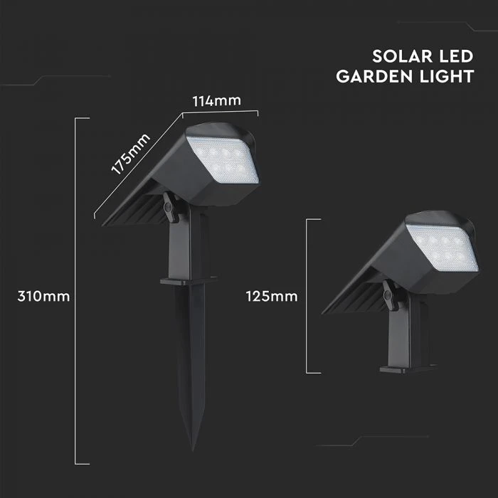 Sieninis šviestuvas V-tac 1,3W LED įsmeigiamas/sieninis lauko šviestuvas, juodas, 3000/4000/6400K, su saulės baterija