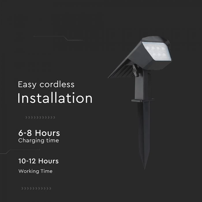 Sieninis šviestuvas V-tac 1,3W LED įsmeigiamas/sieninis lauko šviestuvas, juodas, 3000/4000/6400K, su saulės baterija