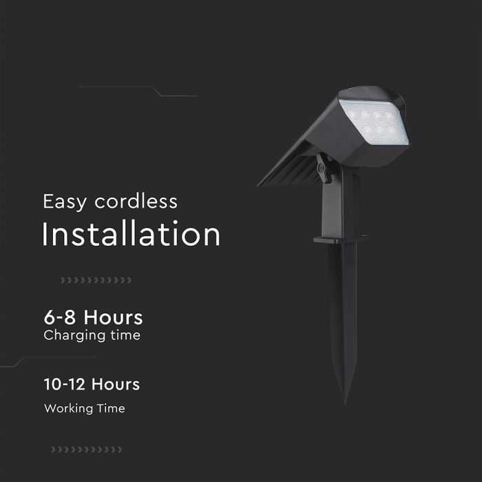 Sieninis šviestuvas V-tac 1,3W LED įsmeigiamas/sieninis lauko šviestuvas, juodas, 3000/4000/6400K, su saulės baterija