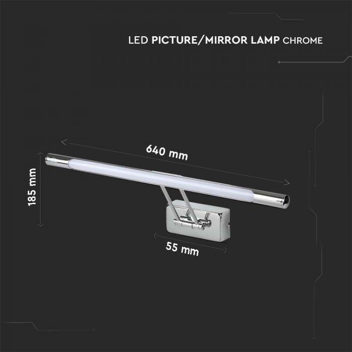 Sieninis šviestuvas V-tac 13W LED paveikslų/veidrodžio šviestuvas, chromo sp., 3000K