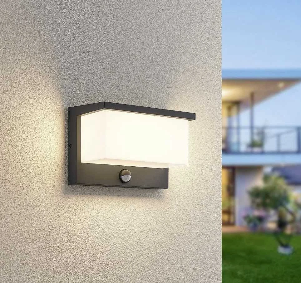 DELIGHT 13W LED sieninis fasado šviestuvas NESTOS, antracito sp., 3000K, su judesio davikliu, IP54