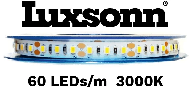14,4W/m LED juosta LUXSONN, SAMSUNG diodai, IP20, 60 LED/m, 3000K, 12V, 5m ritė