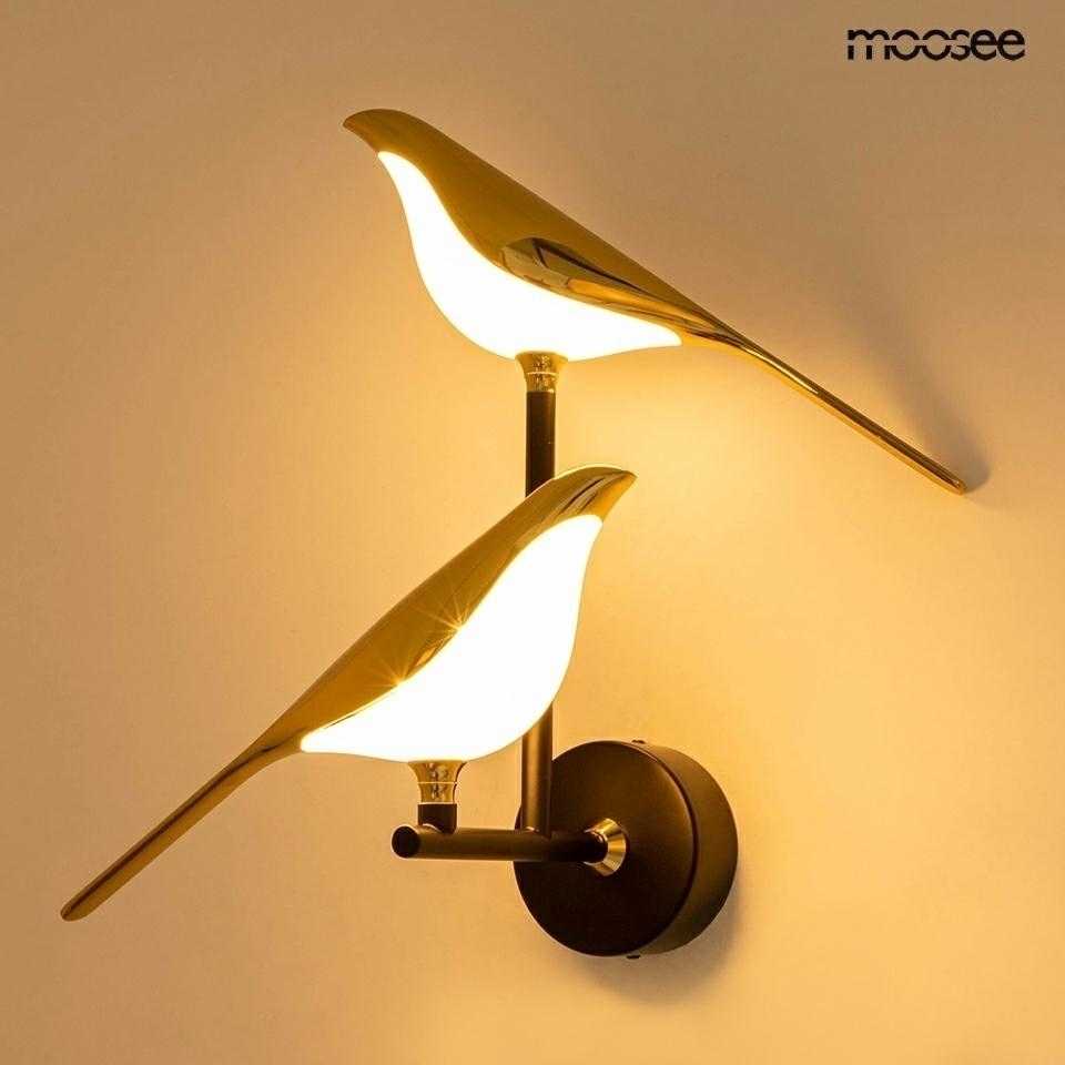 14W LED sieninis šviestuvas BIRD TWIN, aukso/juodos sp., 3000K