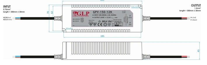 TST 150W LED maitinimo šaltinis GPV 12V IP67