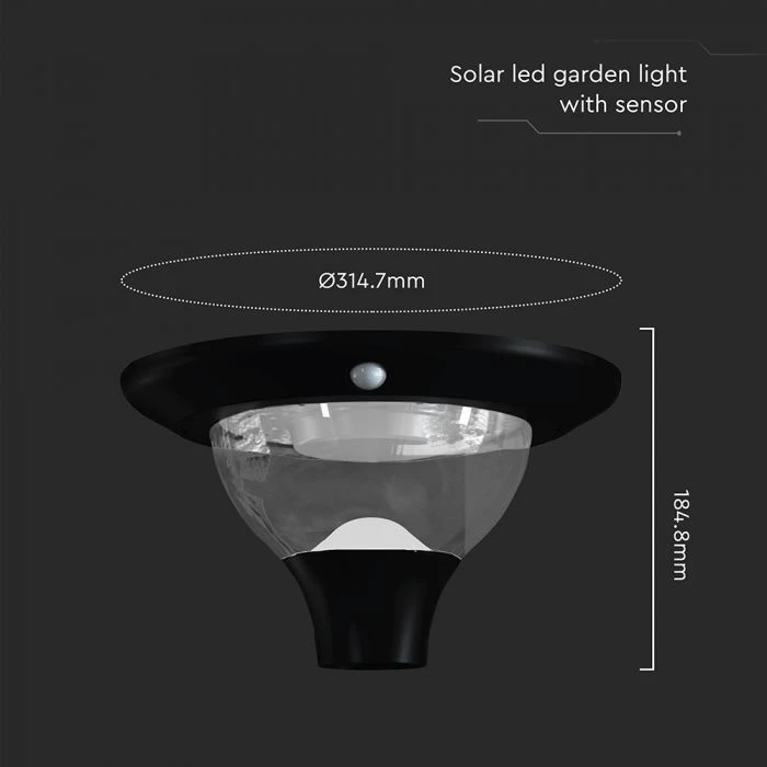 V-tac 15W LED įkraunamas lauko šviestuvas su saulės baterija ir judesio davikliu, juodas, 3000/4000/6000K, IP65