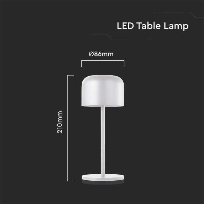 V-tac 1,5W LED įkraunamas stalo šviestuvas, baltas, 2700-5700K, dimeriuojamas, IP54