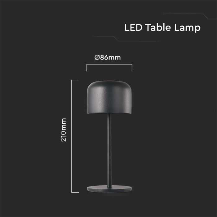 V-tac 1,5W LED įkraunamas stalo šviestuvas, juodas, 2700-5700K, dimeriuojamas, IP54