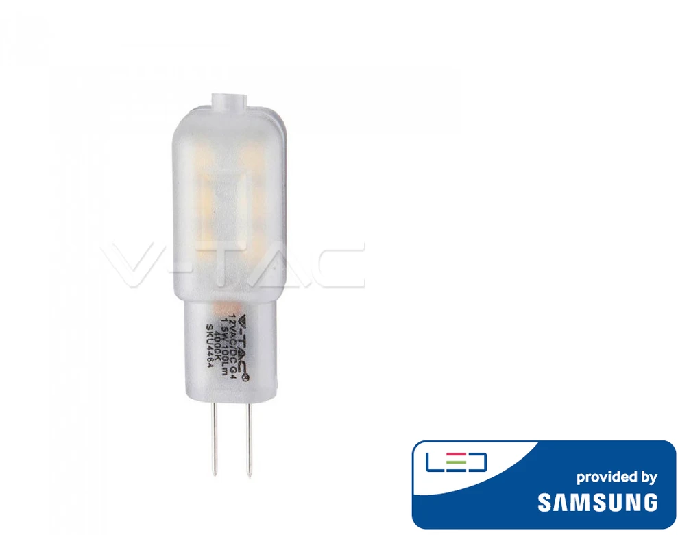 1.5W LED lemputė V-TAC, 12V, G4, 3000K (šiltai balta), SAMSUNG LED chip