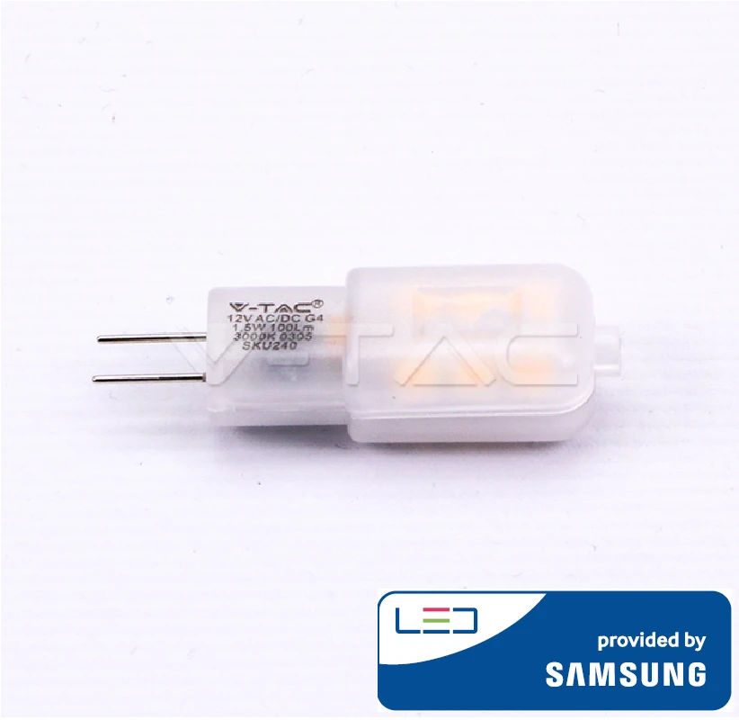 1.5W LED lemputė V-TAC, 12V, G4, 3000K (šiltai balta), SAMSUNG LED chip