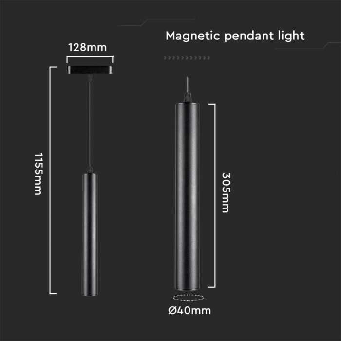 V-tac 15W LED pakabinamas šviestuvas į magnetinius bėgelius, juodas, 3000K