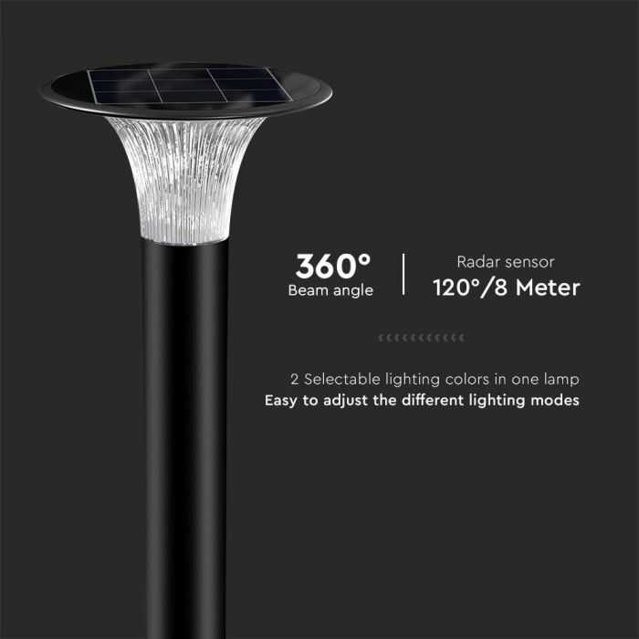 V-tac 15W LED pastatomas lauko šviestuvas su saulės baterija ir judesio davikliu, juodas, 4000/6000K, IP65