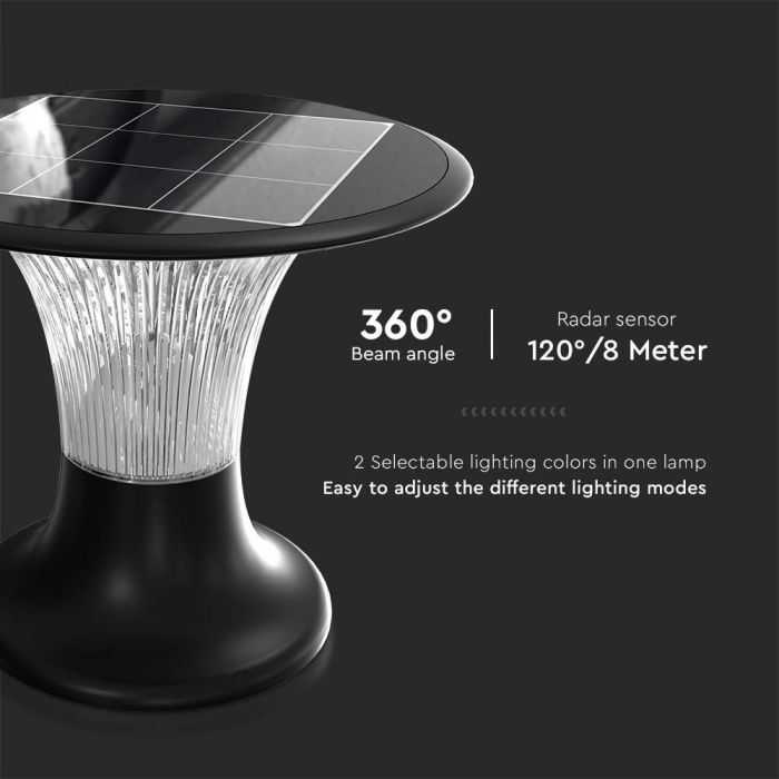 V-tac 15W LED pastatomas lauko šviestuvas su saulės baterija ir judesio davikliu, juodas, 4000/6000K, IP65