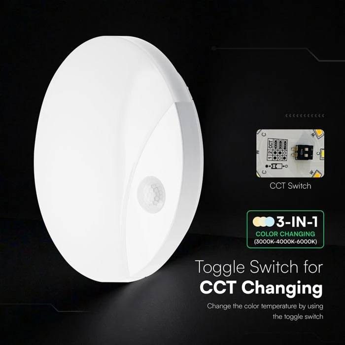 Lubinis šviestuvas 15W LED paviršinis šviestuvas, baltas, 3000/4000/6000K, su judesio davikliu, IP44, CREE LED chip