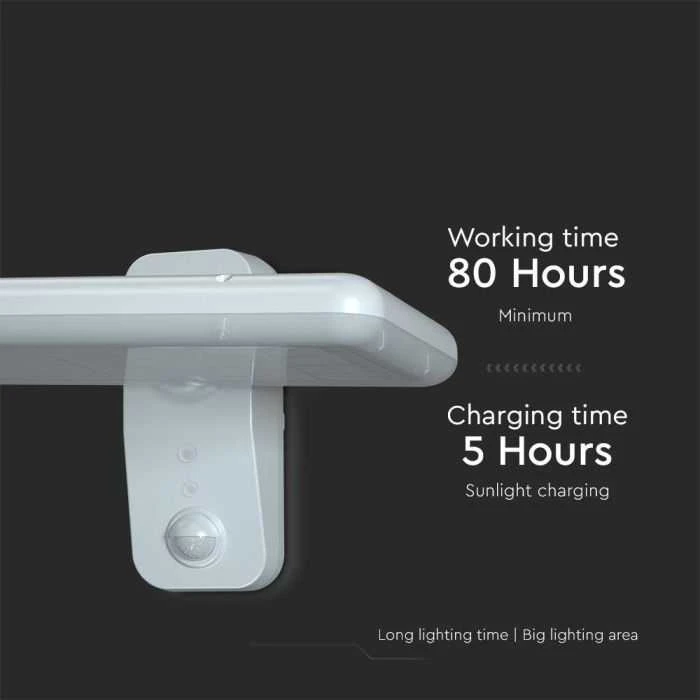 Sieninis šviestuvas V-tac 15W LED paviršinis šviestuvas su saulės baterija ir judesio davikliu, baltas, 4000/6000K