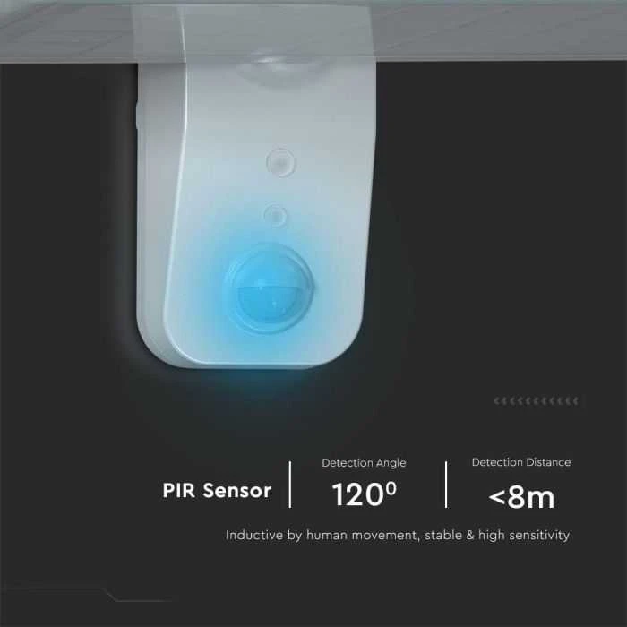Sieninis šviestuvas V-tac 15W LED paviršinis šviestuvas su saulės baterija ir judesio davikliu, baltas, 4000/6000K