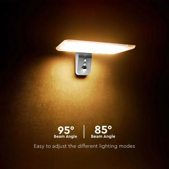 Sieninis šviestuvas V-tac 15W LED paviršinis šviestuvas su saulės baterija ir judesio davikliu, baltas, 4000/6000K
