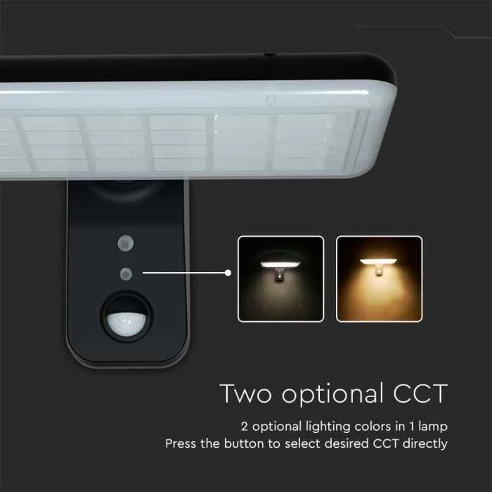 Sieninis šviestuvas V-tac 15W LED paviršinis šviestuvas su saulės baterija ir judesio davikliu, juodas, 4000/6000K