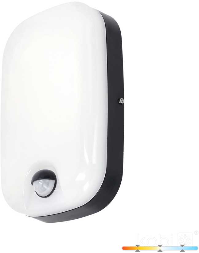 Sieninis šviestuvas 15W LED sieninis fasado šviestuvas BAVANO, juodos/baltos sp., 3000/4000/5700K, su judesio davikliu, IP54