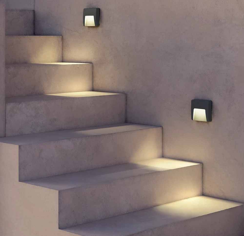Sieninis šviestuvas 1,5W LED sieninis lauko šviestuvas laiptų apšvietimui HOLOS, tamsiai pilkas, 3000K, IP65, 80x80mm, 90681