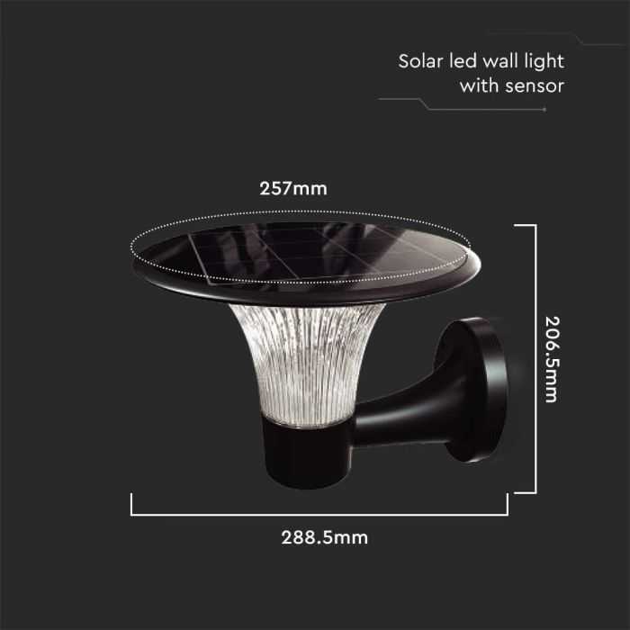 Sieninis šviestuvas V-tac 15W LED sieninis lauko šviestuvas su saulės baterija ir judesio davikliu, juodas, 4000/6000K