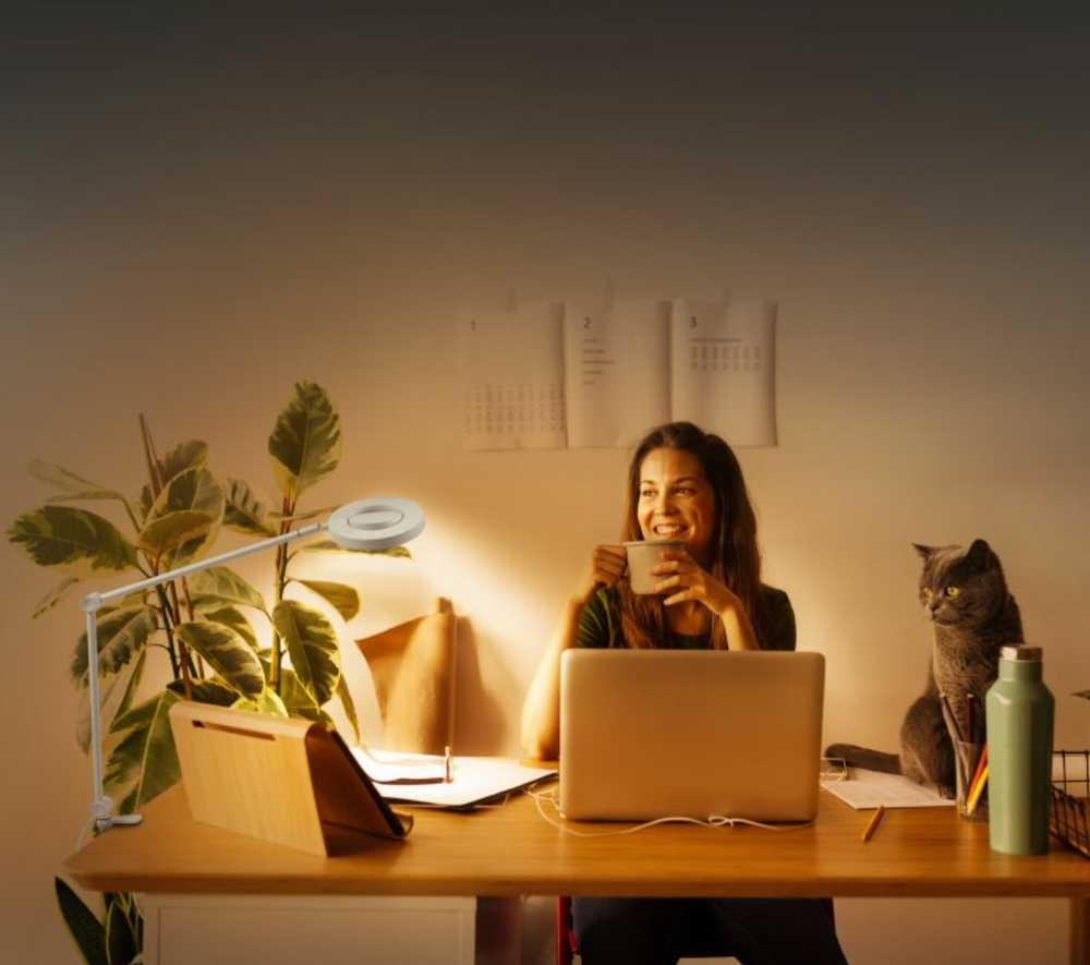 15W LED stalo šviestuvas SUN@HOME PANAN DESK DISC, baltas, 2200-5000K, išmanus+WiFi valdymas