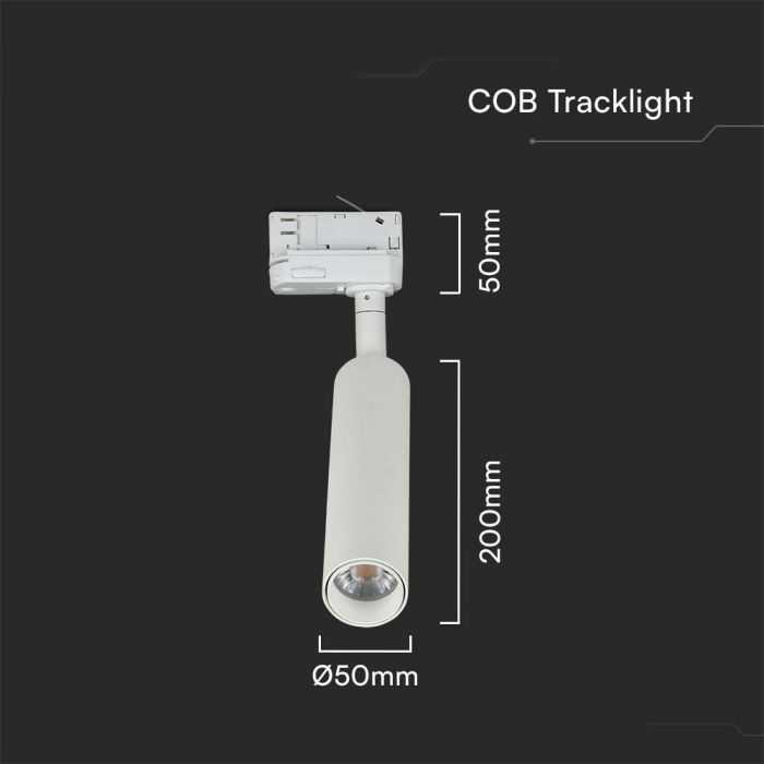 V-tac 15W LED šviestuvas į 3 fazių bėgelius, baltas, 4000K, SAMSUNG LED chip