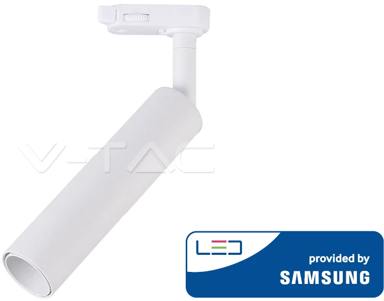 15W LED šviestuvas į 3 fazių bėgelius, baltu korpusu, 5000K, SAMSUNG LED chip