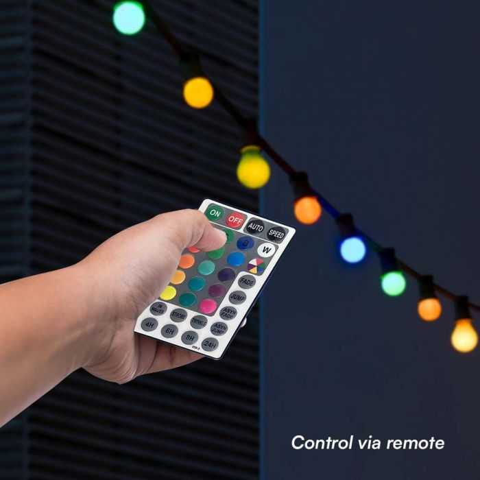 V-tac 15x0,5W LED lempučių girlianda, RGB, 13m, IP44