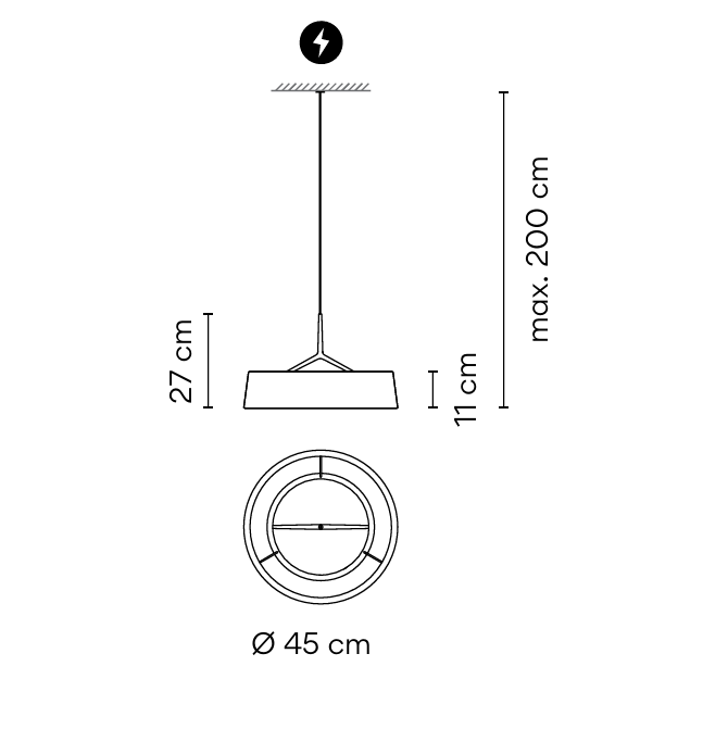 16,7W LED pakabinamas šviestuvas DAMA, juodos/smėlio sp., 2700K, DALI, įleidžiamo montavimo laikiklis