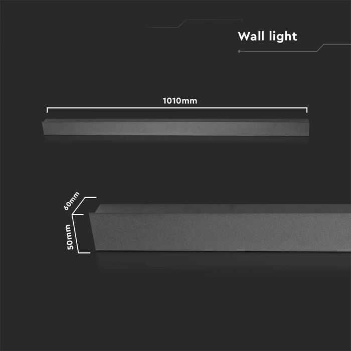 V-tac 16W LED linijinis sieninis šviestuvas, antracito sp., 3000K, IP65
