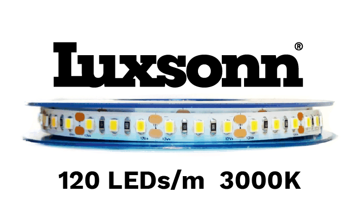 16W/m LED juosta LUXSONN, 2835, DC24, 120 LED/m, IP67, 3000K, 10m ritė