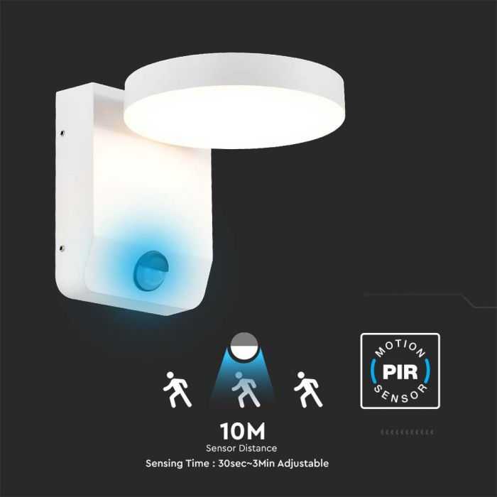V-tac 17W LED sieninis lauko šviestuvas, baltas, 3000K, IP65, su judesio davikliu