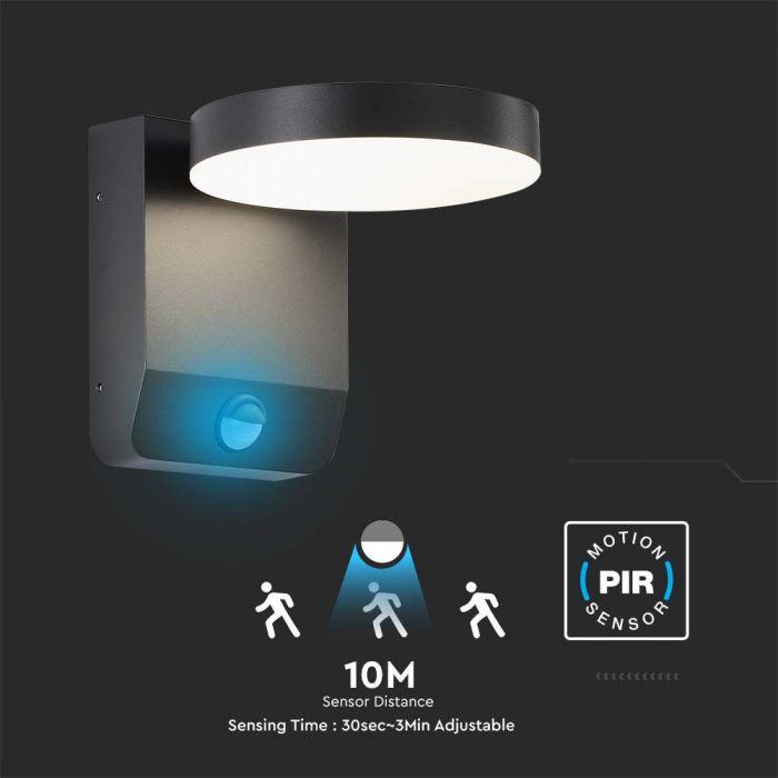V-tac 17W LED sieninis lauko šviestuvas, juodas, 3000K, IP65, su judesio davikliu