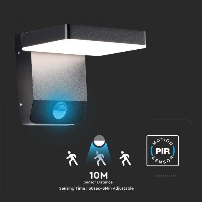 Sieninis šviestuvas V-tac 17W LED sieninis lauko šviestuvas, juodas, 4000K, IP65, su judesio davikliu