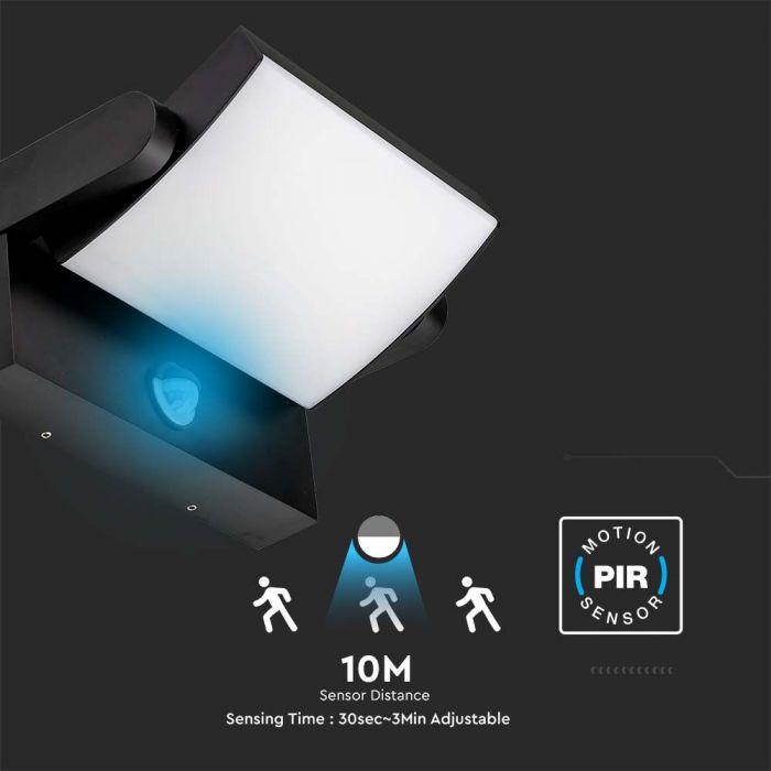 Sieninis šviestuvas V-tac 17W LED sieninis lauko šviestuvas, juodas, 4000K, IP65, su judesio davikliu