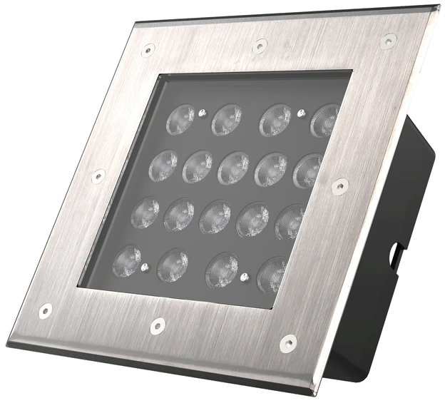 18W LED įleidžiamas į žemę lauko šviestuvas INGROUND SQUARE, juodas, 3000K, 45°, IP67