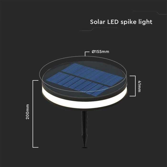 V-tac 1,8W LED įsmeigiamas lauko šviestuvas su saulės baterija, juodas, 3000K, IP54