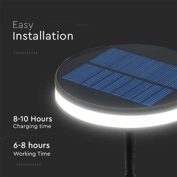 V-tac 1,8W LED įsmeigiamas lauko šviestuvas su saulės baterija, juodas, 3000K, IP54