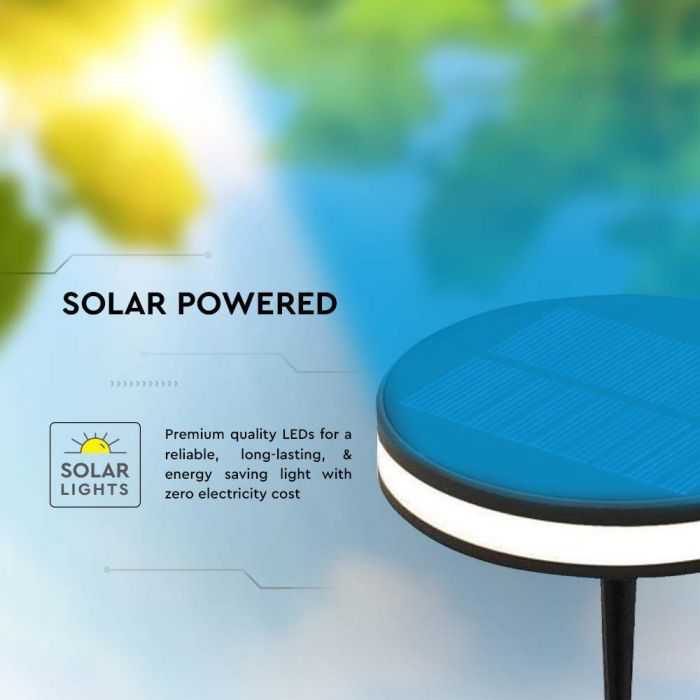 V-tac 1,8W LED įsmeigiamas lauko šviestuvas su saulės baterija, juodas, 3000K, IP54