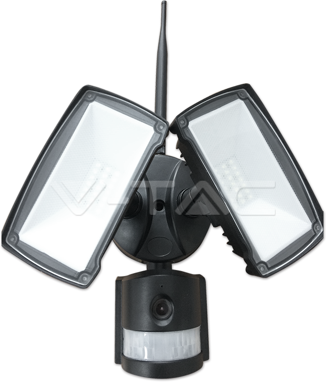 18W LED juodas prožektorius su judesio davikliu V-TAC (SMD LED), WIFI, kamera, 6000K
