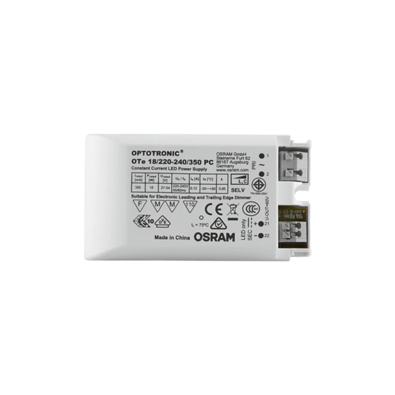 18W LED maitinimo šaltinis, baltas, 27-54V, 350mA, IP20, dimeriuojamas, D-OTE-18