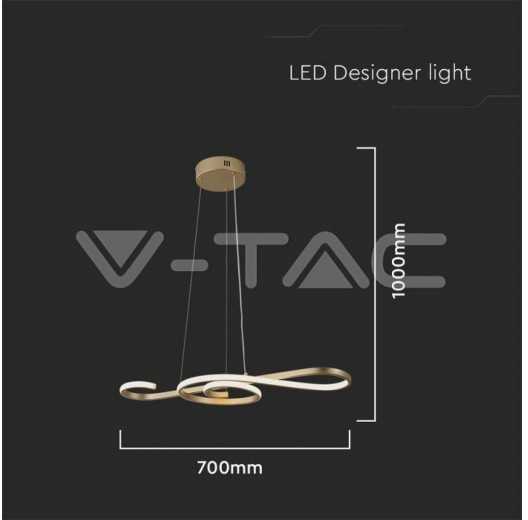 V-tac 18W LED pakabinamas šviestuvas, aukso sp., 3000K