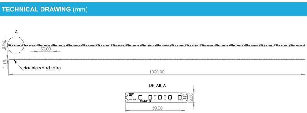 18W/m LED juosta LUXSONN, 120 LED/m, 48V, 3000K, IP20