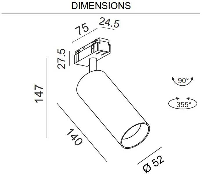 19W LED šviestuvas TUB M A 140 į magnetinę sistemą IN_LINE, juodas, 3000K, 50°