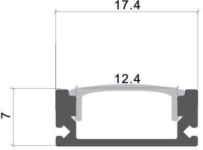 1m LED juostos paviršinis profilis OPTONICA, pilkas, 17.4x7mm, komplektuojamas su dangteliu ir užbaigimais